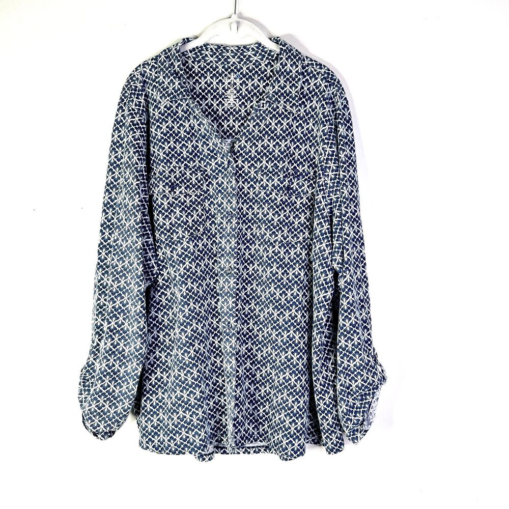 Croft&Barrow Top Women 3X Jersey ButtonDown Cotton Tunic Roll Slv Cottage NWOT